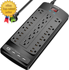 18 Outlets Surge Protector Power Strip  6 Feet Flat Plug Heavy Duty Extension