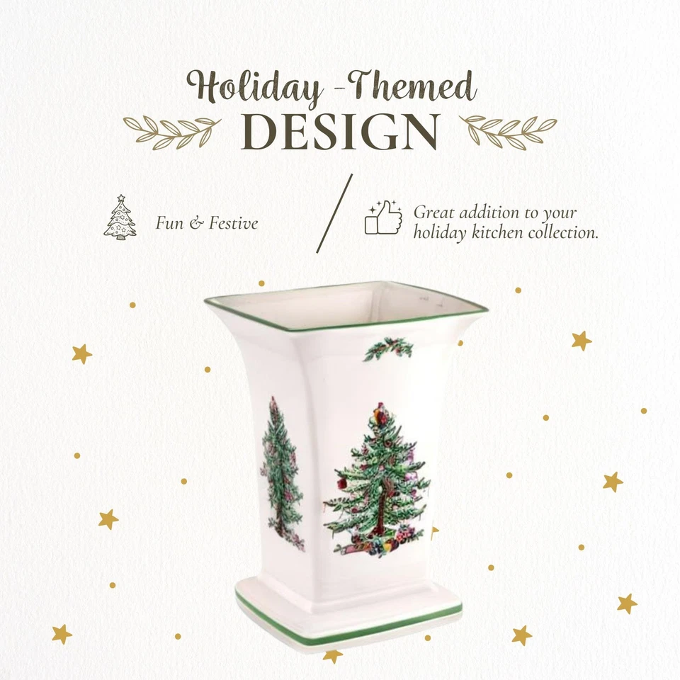 Spode Christmas Tree Square Vase | 8 Inch Vase for Flower Dishwasher Safe - Image 3 of 4