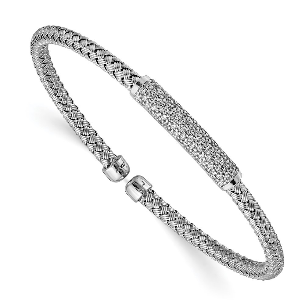 925 Sterling Silver Cubic Zirconia Woven Flexible Cuff Bangle Bracelet 7