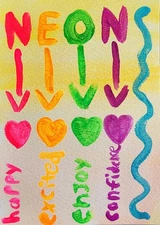 5”x7” Original Watercolor Painting, Neon, GoldenLightArt