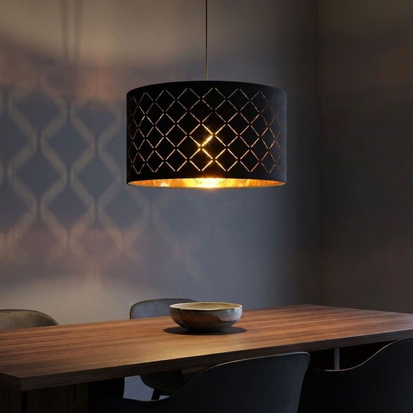 Pendelleuchte HäNgelampe Esstischlampe Stoff Schwarz Gold 1 Flammig H 140 Cm-image