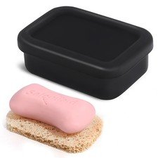 Leak Proof Silicone Travel Soap Case with Draining Tray - Bar Soap Holder for...