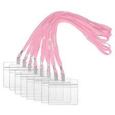 30 Set Name Tag Holders with Lanyard for Office, Pink 4x2 Inch 