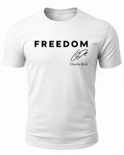 Charlie Kirk Freedom USA American Flag Patriotic White T Shirt