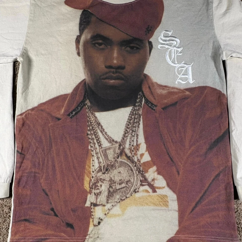 Camiseta Wind And Sea Nas Rap Camisa Manga Larga Hombre Grande Hip Hop Gráfico Foto 2 de 4