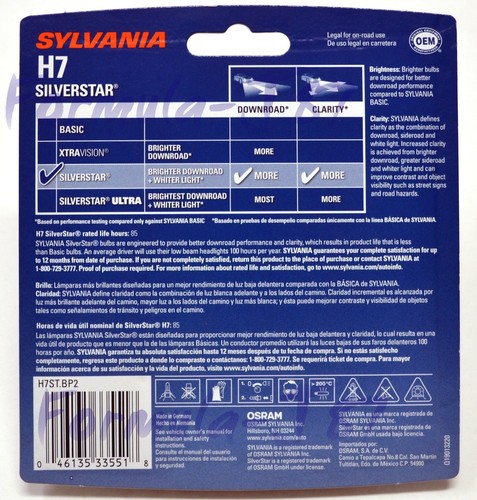 Sylvania Silverstar H7 55W Two Bulbs Head Light Low Beam Replacement Upgrade DOT - 第 3/12 張圖片