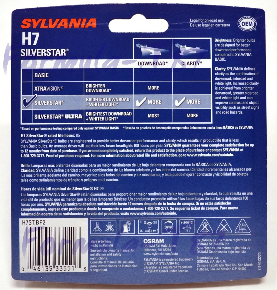 Sylvania Silverstar H7 55W Dos Bombillas Cabeza Luz Viga Baja Repuesto Actualización DOT Foto 3 de 4