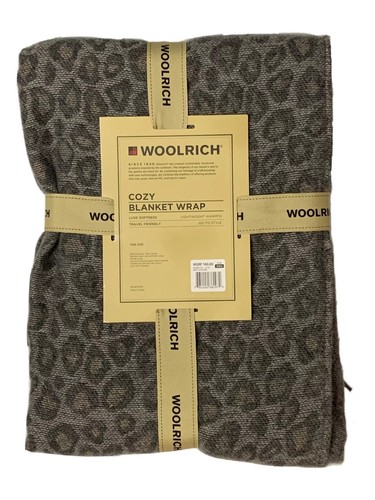 Woolrich Cozy Blanket Wrap Gray Leopard Print Fringes Travel Soft One Size NWT - Picture 2 of 7