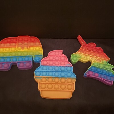 Set Of 3 Push Pop Bubble It Sensory Fidget Rainbow Toys