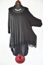 Lagenlook Bogen-WELLE BIG-LONG-Tunika Jersey + MESH  schwarz XXL,XXXL,XXXXL