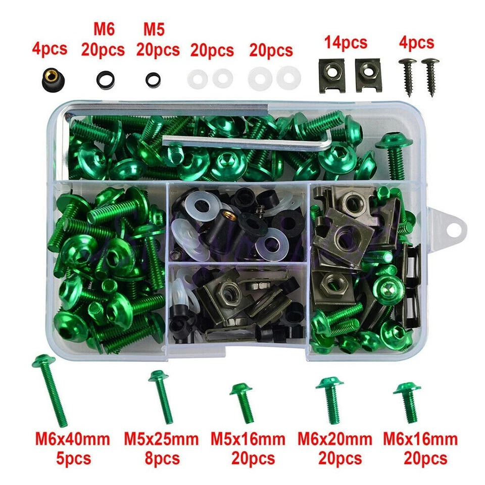 177 piezas Pernos de carenado Tornillos de carrocería Tornillos Tuercas aptos para BMW YAMAHA M6X1 Foto 2 de 4