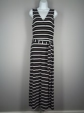 White House Black Market Stripe Maxi Dress Size 4 Sleeveless Slits Stretch New