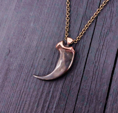 Two Tone Bear Claw Pendant Necklace - Solid Cast Bronze - Life Size 518