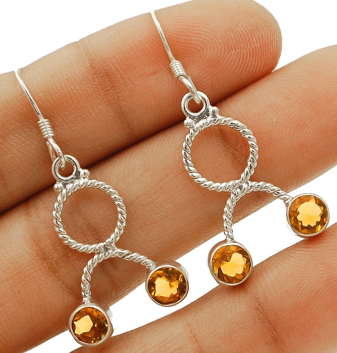 Natural Citrine Sterling Silver Earrings 1.5 Inches Long B2-5