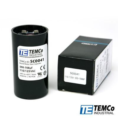 TEMCo Round Start Capacitor 540-648 UF/MFD 110-125V AC - Lot Of 2, 50/60Hz, For Motors
