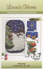 Primitive Wool Pattern WINTERTIME Winterfest Wall Hanging or Runner Snowman Deer