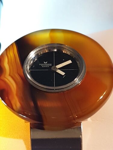 Orologio design anni 70 in vero onice giallo carica manuale vintage nuovo NOS - Foto 3 di 12