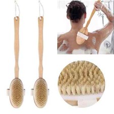  2 Pack Dry Brushing Body Brush, Natural Bristle Wooden Bath Shower Long Handle