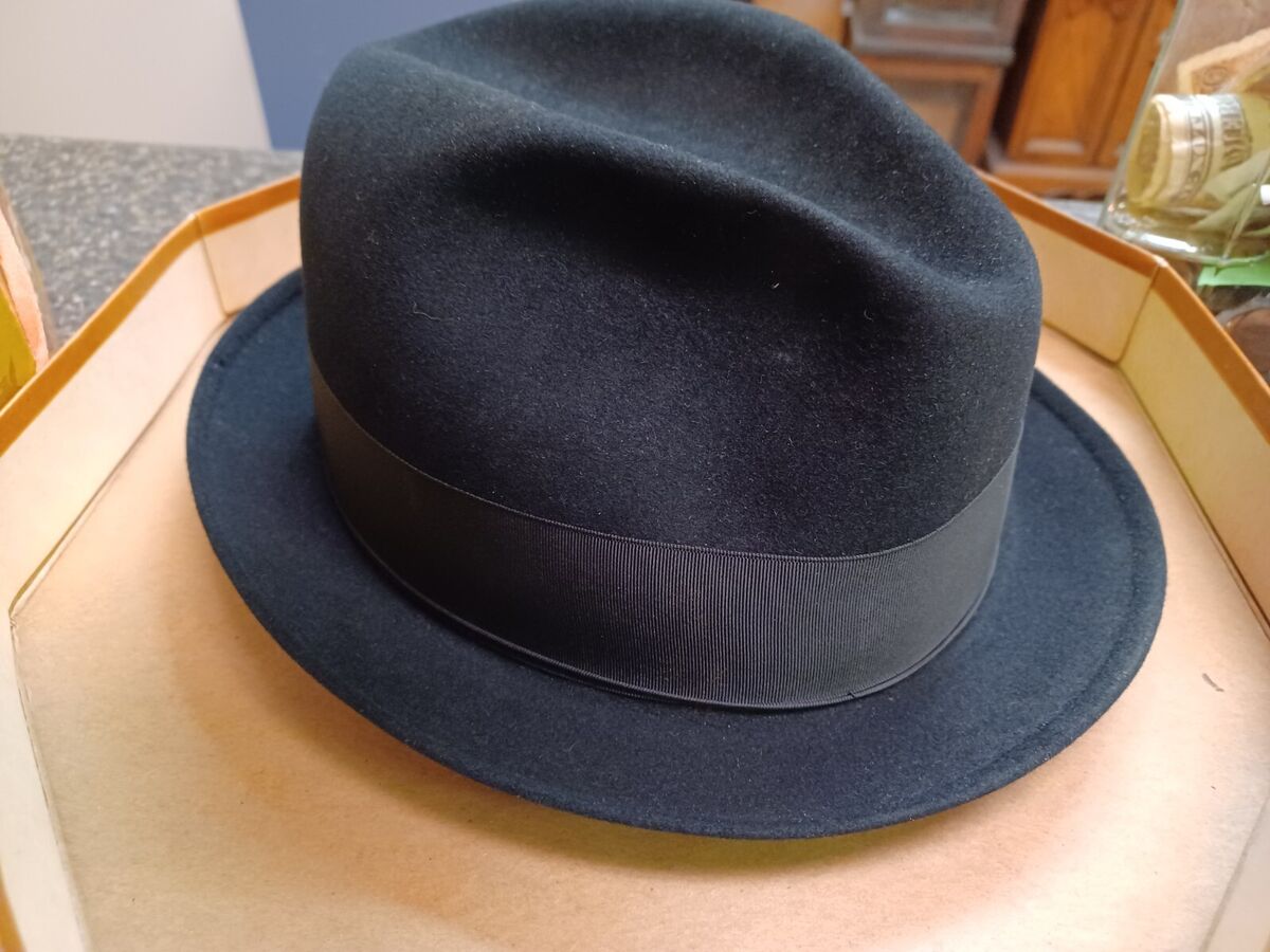Vtg Knox Twenty Men's Custom Edge Fedora Hat Black Box 7 3/8 Vtg Knox Twenty Men's Custom Edge Fedora Hat Black Box 7 3/8