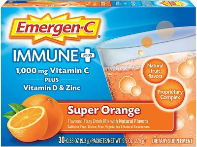 Emergen-C Immune Plus Super Orange Vit C + vit D & Zinc 30 packet. 