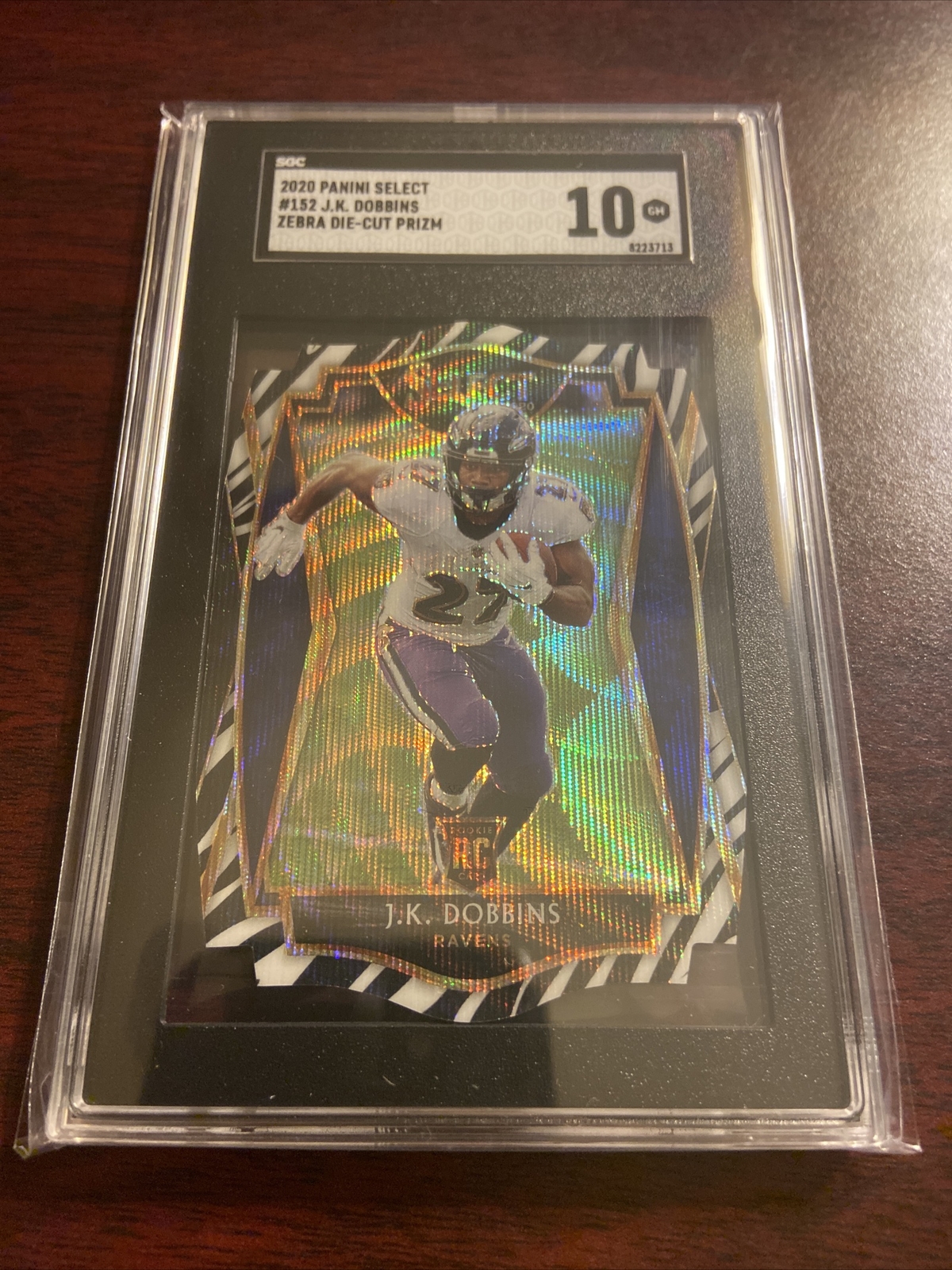 2020 Select Football JK Dobbins Premier Level Zebra Prizm Die Cut #152 SGC10