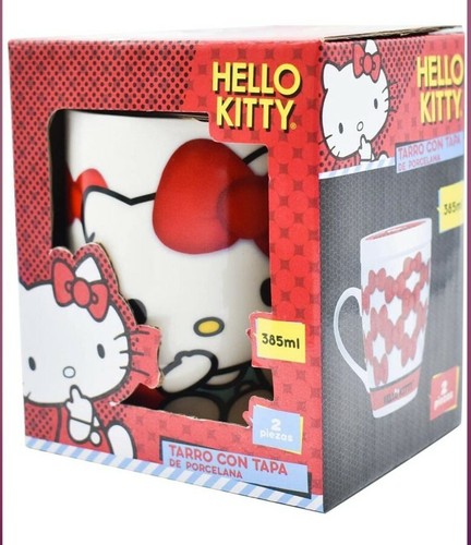 TAZA CAFÉ SANRIO 1754-23 Hello Kitty de Porcelana Con Tapa Original 385 ml  - Imagen 1 de 7
