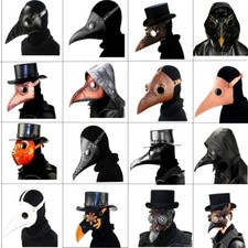 Plague Doctor Bird Mask Long Nose Beak Faux Leather Steampunk Halloween Costume