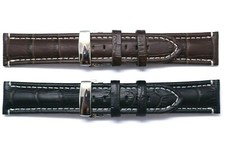 22mm 24mm Black or Brown Croco Embossed Leather Watch Strap Butterfly Clasp