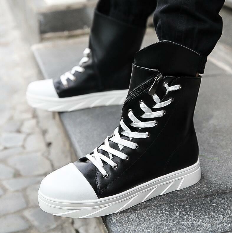 Mens Side Zip Lace Up Sneakers High top Round Toe Casual Mens Side Zip Lace Up Sneakers High top Round Toe Casual