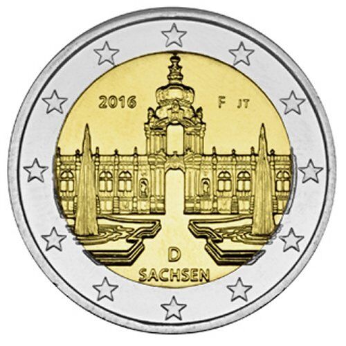 2016 Germany € 2 Euro UNC Coin Saxony Dresden Zwinger (Karlsruhe Mint - G)