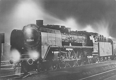 Transport Steam Locomotive in Einsatz Baureihe at Night RPPC postcard