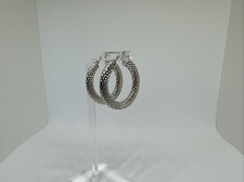 14k White Gold EARRINGS GCJ GEORGE CARTER JESSOP PIERCED Italy Hoop Textured