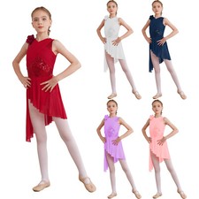 Kid Girl Dress Tango Dancewear Flower Leotard Sequins Clothes Tulle Costume
