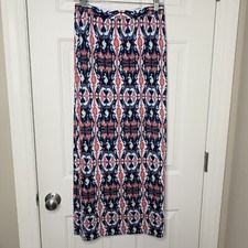 Anthropologie Maeve Tribal Print Multicolor Knit Long Maxi Skirt Side Slit Sz M
