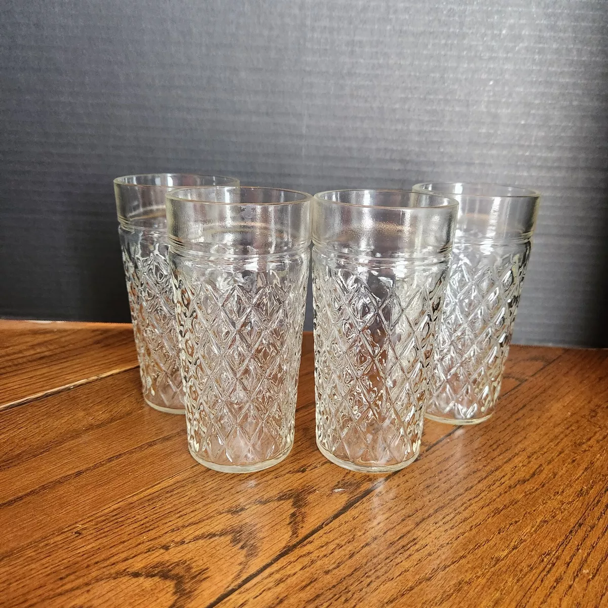 Set of 4 Anchor Hocking Clear Low Ball Drinking Glasses Wave Swirl Pattern  Vtg