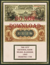 Alabama  National Currency Print 1863-1935 8-1/2" X 11" Collectible