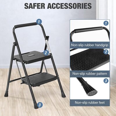 2 Step Ladder Folding Step with Wide Anti-Slip Pedal Outdoor Sturdy Step Stool