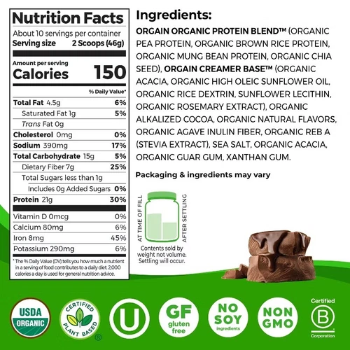 Orgain Organic Vegan Plant Based Protein Powder - Creamy Chocolate Fudge-16.32oz