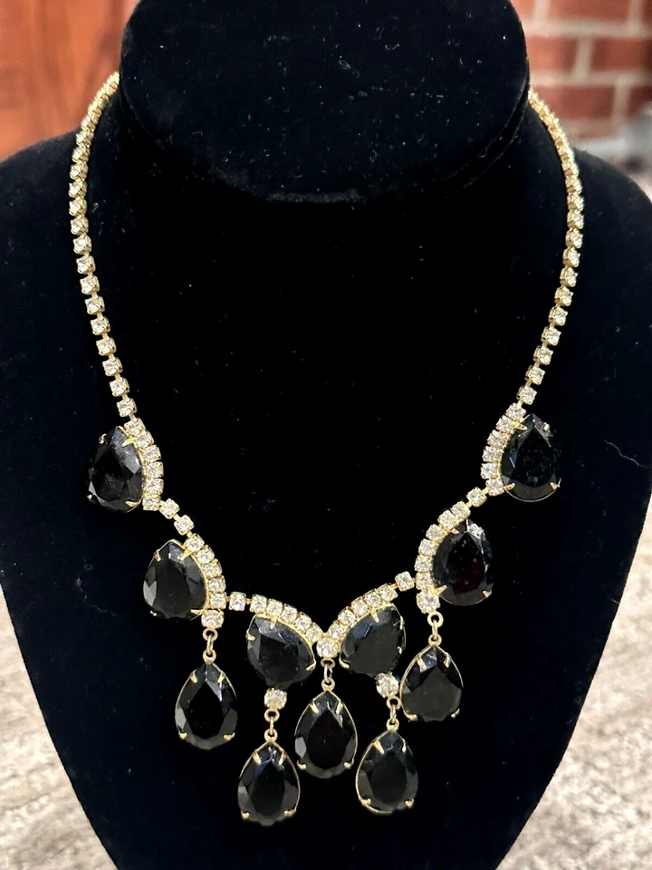JULIANA DELIZZA & ELSTER BLACK TEARDROP CRYSTAL CHATONS 16" CASCADING NECKLACE - Image 4 of 4