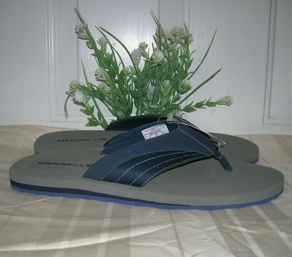 Sandali infradito Merrell blu navy uomo spiaggia flat slide thong taglia 13 nuovi