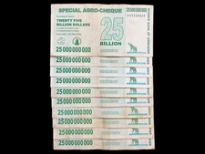 10 Zimbabwe 25 Billion Dollar Agro Cheque Bill Banknote Money - Pre Trillion