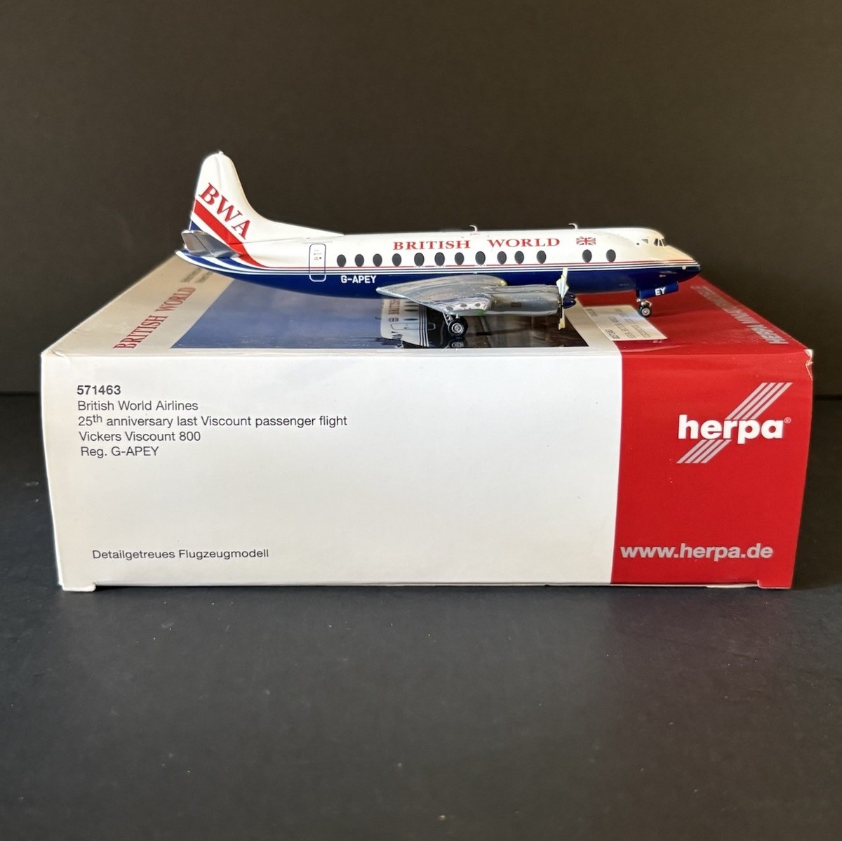 Herpa Wings British World Airlines Vickers Viscount 800 1 200 G