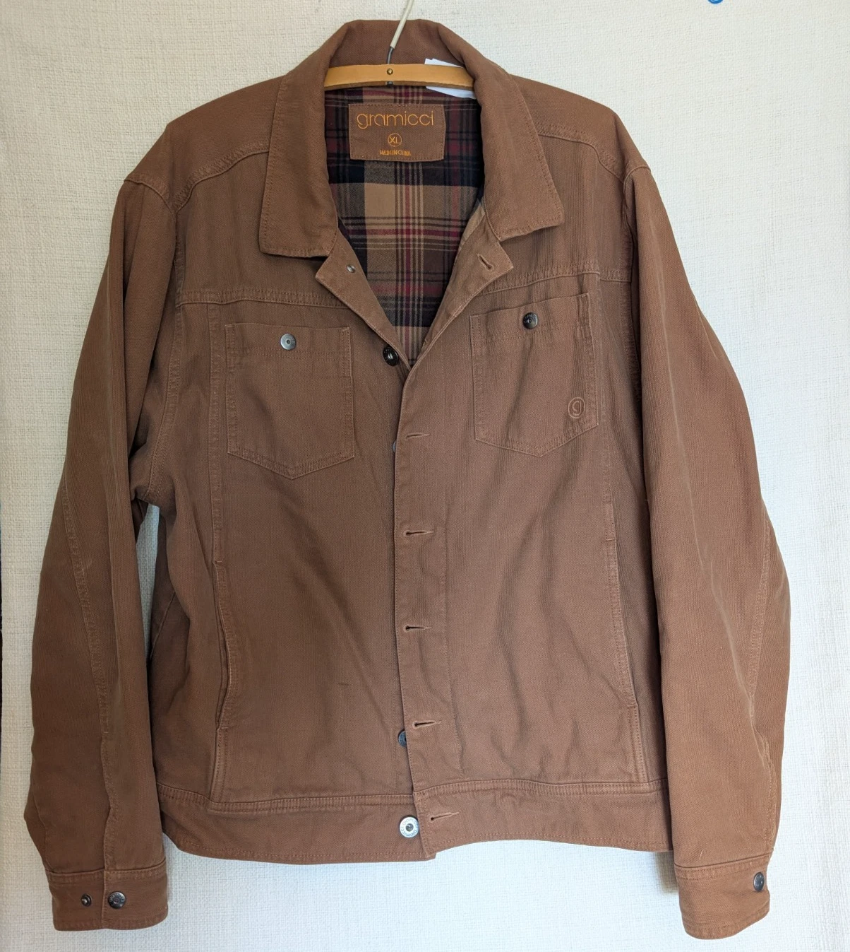 Gramicci Canvas Coat Button Up Brown X- Large Plaid Flannel Lining Pockets - product detail image 2