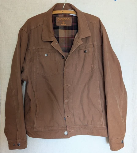 Gramicci Canvas Coat Button Up Brown X- Large  Plaid Flannel Lining Pockets image 2