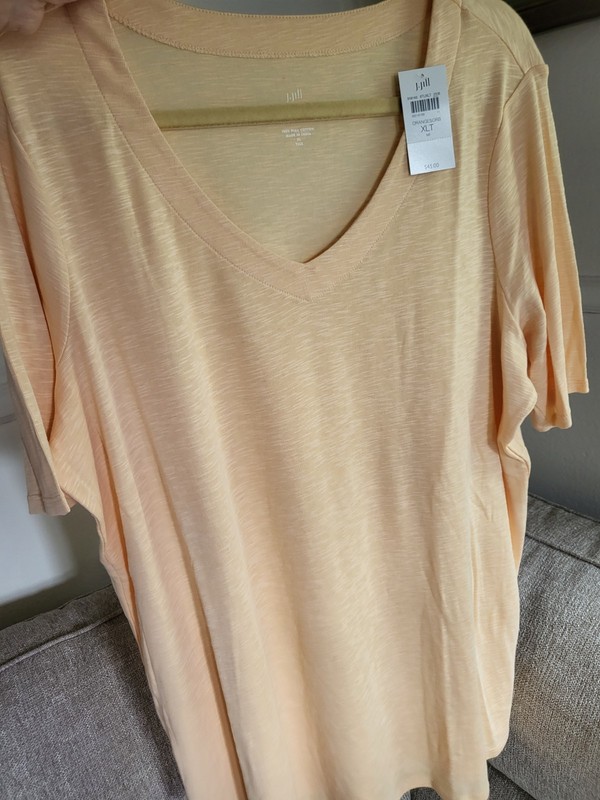 J Jill XL TALL  Slub Knit V-Neck Orange Sorbet Pima Cotton Elbow Sleeve Tee
