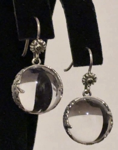 1920s ROCK CRYSTAL QUARTZ Pools Of Light Orbs STERLING SILVER Dangle EARRINGS