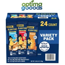Planters Variety Pack Cashews & Peanuts 24 Count Snack Packs Fresh Nuts.
