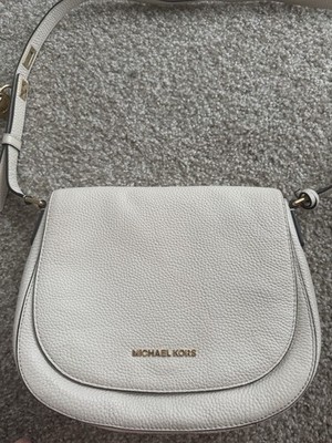 Michael Kors Beige Pebbled Crescent Crossbody Bag Gold Hardware Magnetic Closure