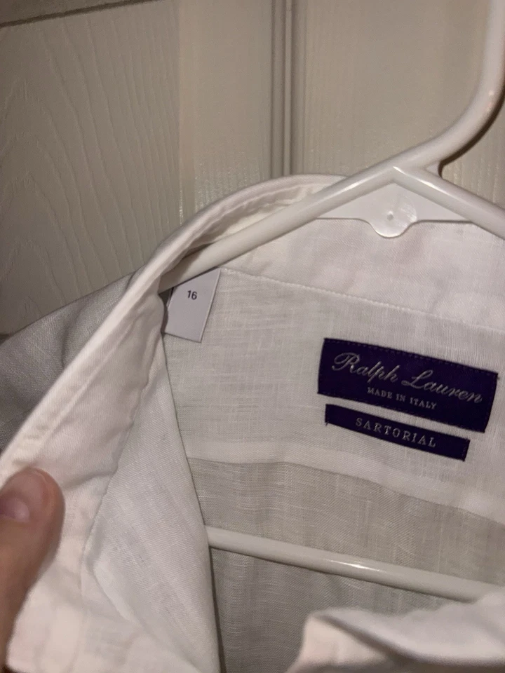Ralph Lauren purple label Sartorial 100% linen Dress Shirt 16 Made In Italy - Image 4 of 4