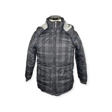 Calvin Klein Boys Gray Plaid Puffer Jacket Hooded Fleece Lined Size L 14-16